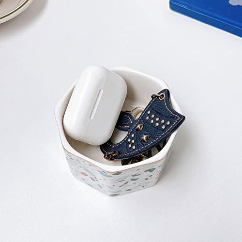 Ceramic Paper Clip Holder Gold Line Paper Clip Dispenser Organizer for Desk Cute Terrazzo Marble Pattern Office Binder Clip Holder Bobby Pin and Hair Clip Holder Gift for Office Blue - Image 4