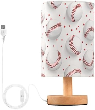 ALAZA Baseball Sports White Bedside Table Lamp for Bedroom Girls Boys Nightstand Lamps with USB Port LED Bulb Wood Base Desk Living Room Decor Gifts by ALAZA