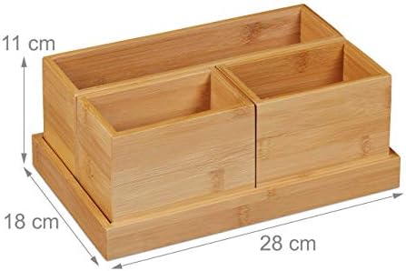 Relaxdays Desk Organiser, Set of 4, Pen Holder, Bamboo Tray, Pen Tray, for Office Utensils, Letters, Natural - Image 4