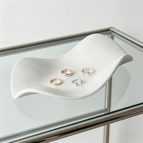 Ymiko Ceramic Jewelry Tray Dish Key Holder Minimalist White Decorative Trinket Plate for Vanity Entryway Table Bedroom Bathroom Organization Women - Image 5