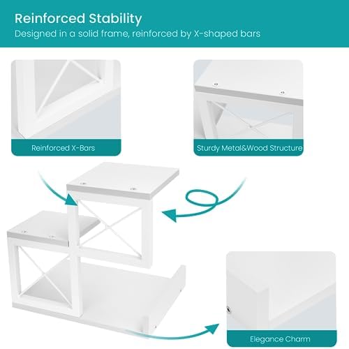 ELITEROO Desk Shelf, Wood Small Bookshelf Desktop Shelves and Organizer, Freestanding 3 Tier Storage Display Stand Home Office Decor for Books Plants Toys, White - Image 5