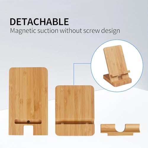 Wood Phone Stand, Desktop Wooden Phone Holder, Portable Office Phone Stand for Desk, Wood ipad Stand， Compatible with iPhone & All Cell Phones(Bamboo) - Image 7