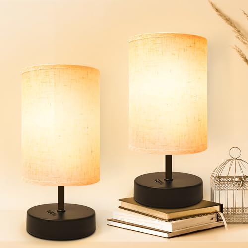 DEGNJU Small Table Lamp, Minimalist with Flaxen Shade, 9 Inch Design for Bedroom & Dorm Room, 2 Pack by DEGNJU