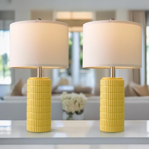 PoKat 23" Yellow Table Lamps Set of 2, Modern Living Room End Table Lamps Decor, Ceramic Lamps for Living Room, Contemporary Nightstand Lamps for Side Console Table Hallway Gift - Image 4