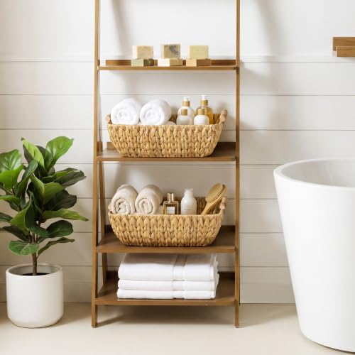 StorageWorks Hand-Woven Storage Baskets with Wooden Handles, Water Hyacinth Wicker Baskets for Organizing, 2 Pack - Image 2