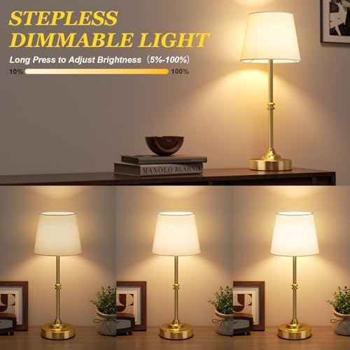 Kakanuo Rechargeable Cordless Table Lamp Gold - 2 Pack Brass 4000mAh Battery Operated Lamp, 3000K Warm Light, Touch Control Stepless Dimming, for Bedside, Dining Table, Home Decor - Image 4