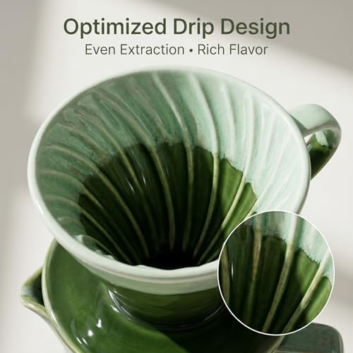 Topadorn 15oz Pour Over Coffee Maker Set, Ceramic Dripper & Carafe, Green - Image 5