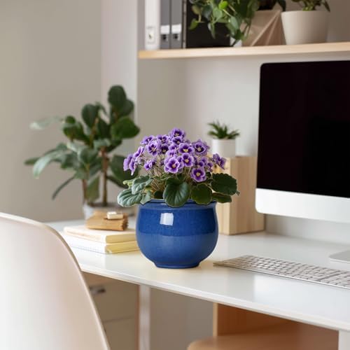 6 Inch Self Watering Pots, Ceramic African Violet Planter with Absorbent Inner Pot, Round Flower Pot for Indoor Plants, Ceramic Pots for Plants, Room Home Decor, Plant Lover Gifts, Blue - Image 3
