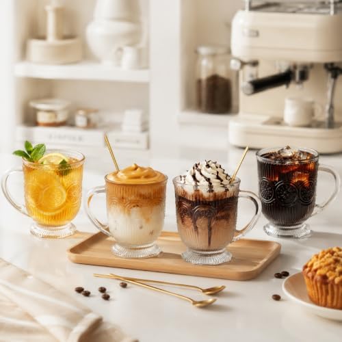 KEMORELA 16oz Vintage Glass Coffee Mugs Set,Large Glass Mugs with Handle - Image 2