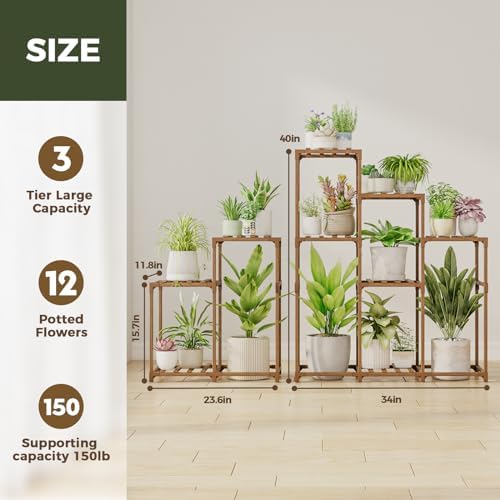 Bamworld 2 Sets Plant Stands Indoor Tall Shelves Outdoor for Multiple - Image 6
