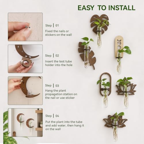 Artilady Plant Propagation Station, Moon Wall Hanging Wood Terrariums Tube - Image 3