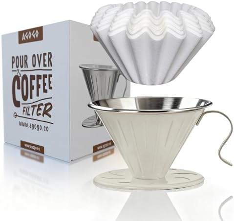 AGOGO Stainless Steel V60 Coffee Dripper & 50 Paper Filters, Cream by AGOGOOfficial