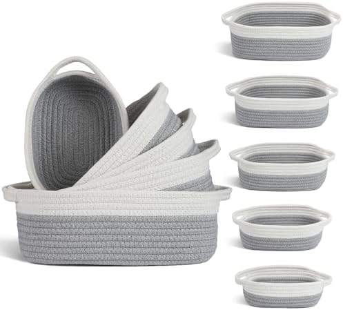 VOOWO Set of 5 Woven Baskets - Rope Storage Solutions, Nursery & Organizing, Off White & Gray by VOOWO