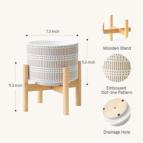 LA JOLIE MUSE Ceramic Planter for Plant, 7.3 Inch Indoor Planter with Stand - Image 2