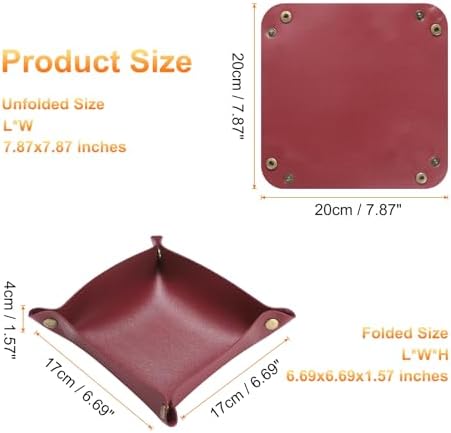 HARFINGTON PU Leather Valet Tray Unisex Folding Small Catchall Tray Portable Entryway Table Tray Nightstand Bedside Desk Tray for Key Wallet Watch Coin Jewelry Dice, Wine Red - Image 2
