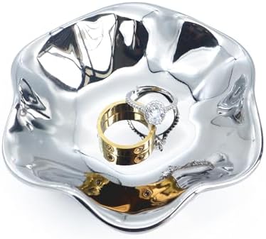 Small Flower Ring Dish Jewelry Tray Organizer, Shiny Silver by Ardax
