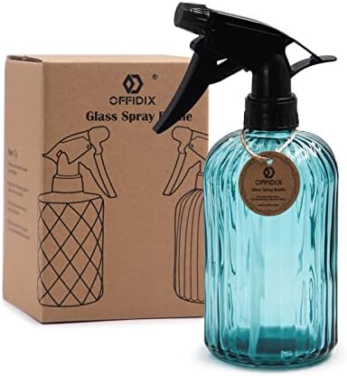 Glass Spray Bottle Blue Plant Mister Adjustable Nozzle for Plants 13.5 oz by Offidix