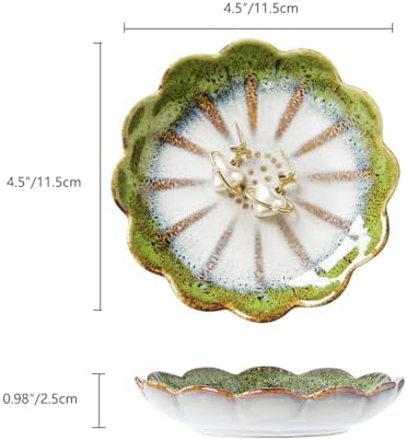 Lotus Ring Holder Dish Small Indoor Ash Tray, Ceramic Dessert Plate Trinket Jewelry Holder Organizing Necklace Earrings for Parents Friends Sister, All Jewelries Are NOT Included. Grass Green. - Image 4