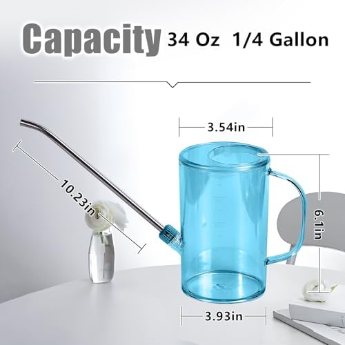 Plastic Watering Can - Small with Long Spout - 1/4 Gallon - 34 Oz - Blue - Image 2