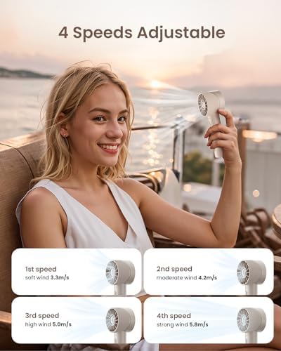 Portable Mini Handheld Turbo Fan, 4 Speed High Velocity Personal Cooling Device [Max 16H], Rechargeable Purse Travel Essential for Vacation/Beach/Trip - Beige - Image 5