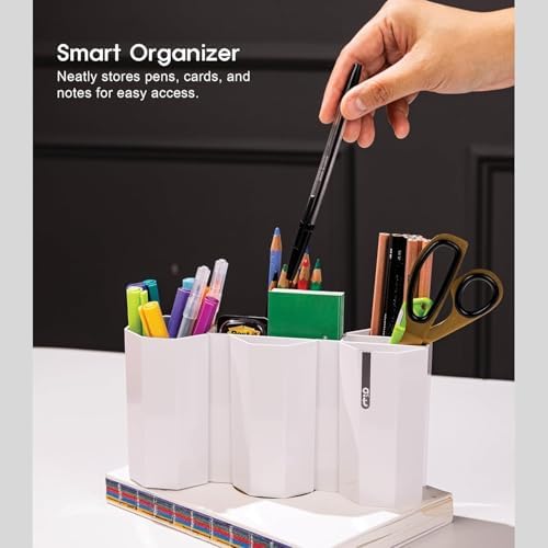Octagonal Desk Organizer [Arctic White] - Multi-Compartment Aesthetic Pen Holder, Divided Pencil Cup for Office & Home, Modern Stationery Storage, Traditional K-Design Motif (Made in Korea) - Image 2