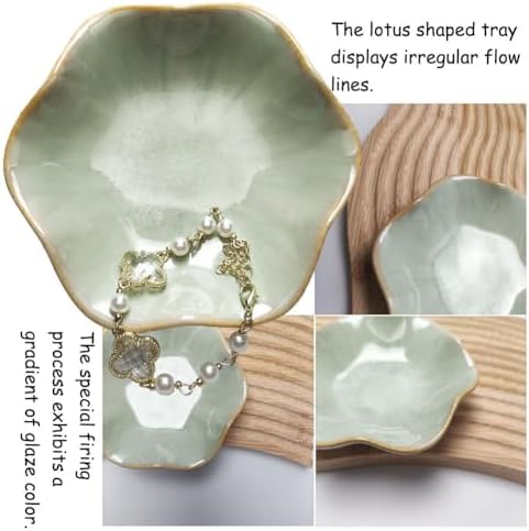 Ceramic Jewelry Tray,Leaf jewelry dish,Tiny Key Bowl,jewelry holder,small ring dishes holder,Jewelry Plate,trinket,nightstand decor for entryway table Home Decor gift for Mom women girls(Green) - Image 5