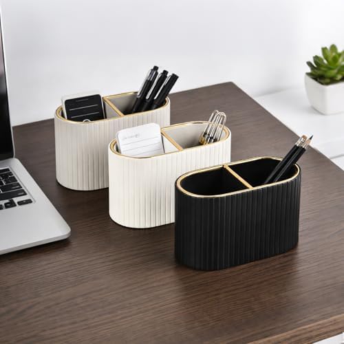 PU Leather Desk Organizer,Pen Holder,Small Remote Control Holder Pencil Cup Multifunctional Nightstand Organizer Caddy for Home School Office Desk Accessories,2 Compartments (Beige) - Image 6