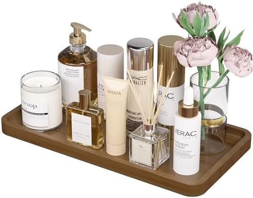 Weenson Bathroom Vanity Tray for Soap Dispenser, Perfume, Makeup, Dresser Jewelry, Decor, Candle, Bamboo Kitchen Tray for Counter Coffee Spice Salt Brown Toilet Tank Tray11.81”L x 6.1”W x 0.79”H by Weenson