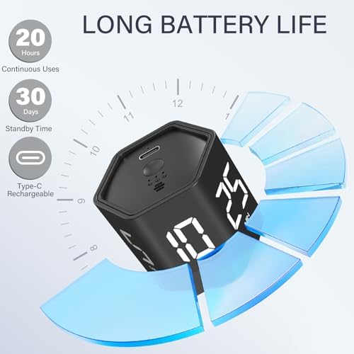 Rotating Productivity Timer 5, 25, 10 30,60 Mins Preset Stopwatch, Desk Flip ProductivityTimer, ADHD Tool Hexagon, Vibration/Mute/Alarm, for Work, Study, Back to School, Kitchen, Black - Image 6