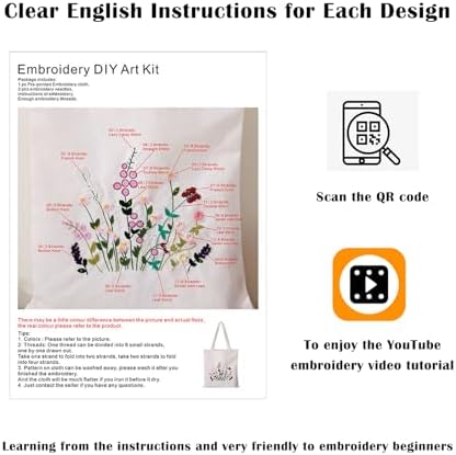 Vigdit Canvas Tote Bag Embroidery Kit for Beginners, Needlepoint Cross Stitch Kit for Adult Beginner, DIY Reusable Grocery Bags Embroidery Starter Kit with Stamped Floral Tools & Instructions - Image 6