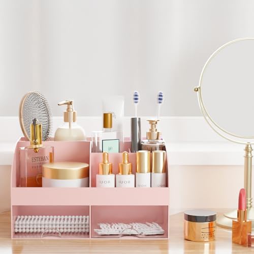 Makeup Organizer with Drawers, Cosmetic Storage for Dresser Vanity and Bathroom Countertop, Beauty Holder for Lipstick Brush, Skincare Organizer for Vanity, Cosmetic Display Case (Pink) - Image 6
