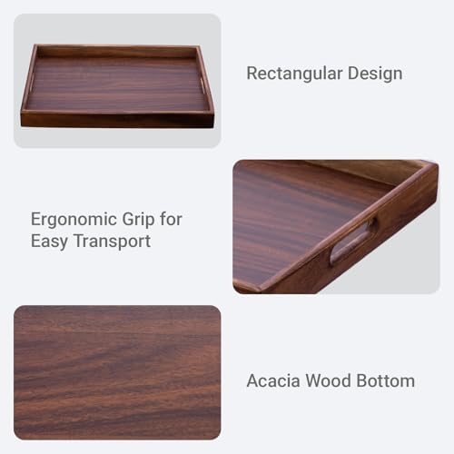 Wooden Serving Tray with Handles, Wood Decorative Trays for Coffee Table Tray, Rectangular Food Trays for Party Platters, Breakfast in Bed, Couch, Ottoman, Dinner, Appetizers, Decor(15.7x11.8x1.6) - Image 3
