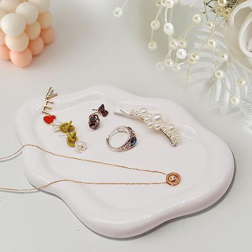 Ceramic Jewelry Dish for Women, Jewelry Tray Trinket Dish, Irregular Cloud Shape Ceramic Plate, Watch Keys Tray Ring Dish Holder for Mother's Day/Christmas/Thanksgiving/Birthday Gift(White) - Image 2
