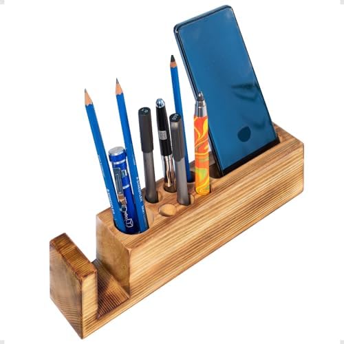 Wooden Desk Organizer with Phone Holder – Stylish & Functional Book, Pen and Cell Phone Charging Stand - Solid Wood Desk Top Organizer - Image 4