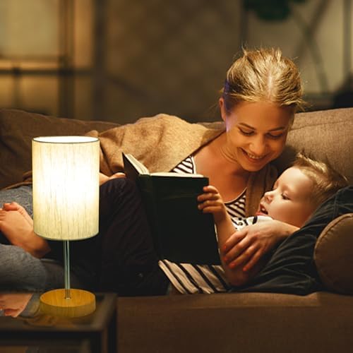 RISLG 2 Pack Small Table Lamps, Bedside Lamps for Nightstand with Wire Switch, Modern Minimalist Desk Lamp with Linen Fabric Shade for Dorm Kids Room Living Room Office Bedroom, Bulb Included-L - Image 4