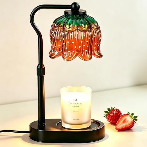 Briever Flower Candle Warmer Lamp, Adjustable Height Electric Candle Lamp with Timer & Dimmer, Wooden Base Wax Warmer, Christmas Birthday Housewarming Gifts for Women Mom, Black-Strawberry by Briever