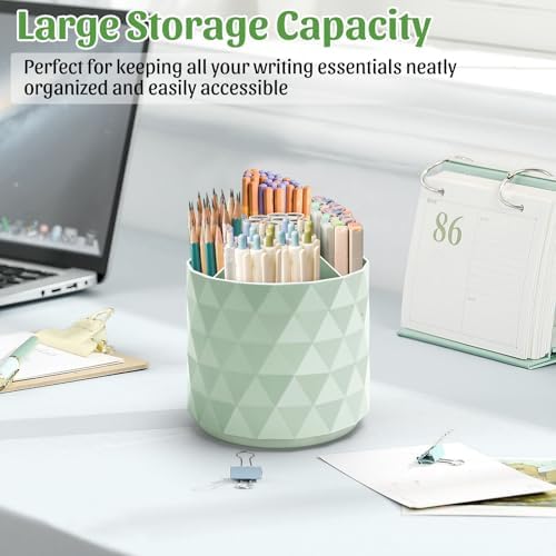 minimaliving Desk Organizer,Sparkling Diamond-like Pen Holder for Desk 360°Rotating Office Accessories,Pencil Cup with 5 Compartments Storage Box Caddy for Office,School,Home,Art Supply(Green) - Image 7