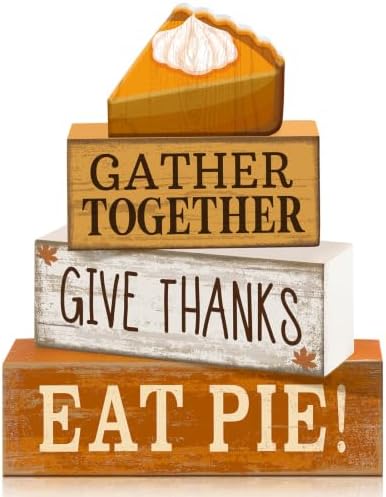 Moucuny 4 Pcs Fall Coffee Table Decor Wooden Pie Topper Thanksgiving by Moucuny