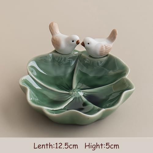 Lotus Leaf Bird Ceramic Jewelry Dish, Ring Tray for Women (Green) - Image 2