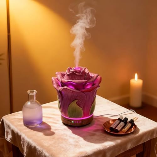 Ceramic Hand-Painted Rose Essential Oil Diffuser ，80 ml Timers Night Lights and Auto Off Function Home Office Humidifier (Rosered) by Minigift