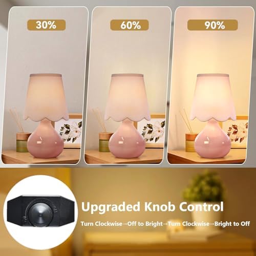 ILLMTW Pink Table Lamp Set of 2,Small Gold Bedside Lamps Dimmable Boho Bedroom Lamp with Tulip Flower Glass Lamp Shade,Vintage Mid Century Modern Mini Nightstand Lamp for Bedroom Living Room - Image 2