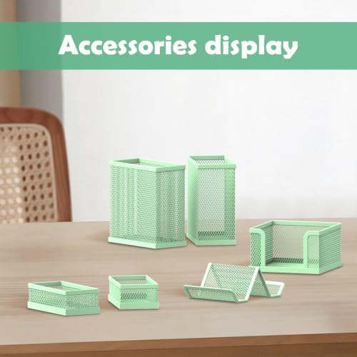 Pen Holder for Desk, 6-Piece Mesh Desk Organizer with Phone Holder, Green - Image 3