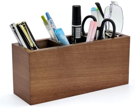 Walnut Wood Pen Holder for Desk with 3 Slots (Walnut Wood) by Cewomuc
