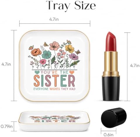 Sister Birthday Gifts for Women Christmas, Ceramic Wildflowers Jewelry Dish - Image 2