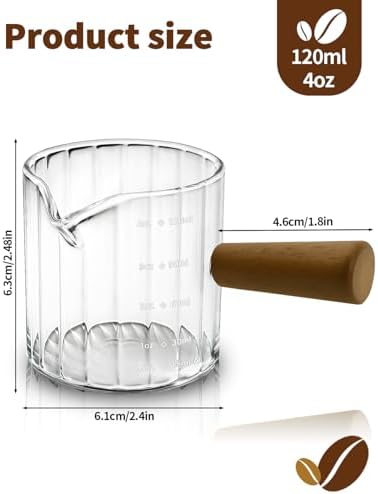 Espresso Measuring Cup 4 Oz, Espresso Glass Cups with Wood Handle, Milk Frothing Cup, Espresso Cup for Coffee, Milk, Tea or Maple Syrup Serving (Transparent, 4 oz) - Image 2