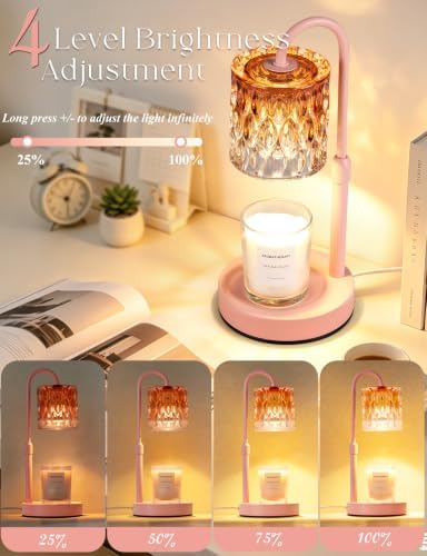 Briever Dimmable Candle Warmer Lamp with Timer, Height Adjustable Electric Candle Wax Warmer, Birthday Gifts for Women Mom, House Warming Gifts New Home Decor, Solid Wood Base, Pomegranate Red Glass - Image 4