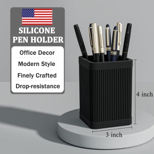 HighHerz Aesthetic Pen Holder For Desk, Modern Silicone Pencil Holder, Stylish Office Desk Decor, Made of 5 mm Thickened Premium Silicone, Office Desk Organizer And Accessories (Black) - Image 3