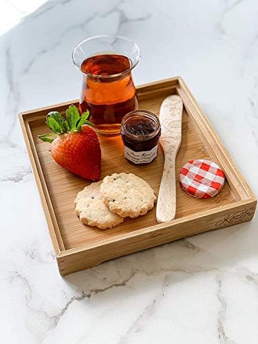KOZY Tea Serving Tray 100% Organic Bamboo Wood Finish - Hand-made Square Modern Portable - Breakfast Brunch Bedroom Kitchen Decoration (Organic Bamboo- Set of 2) by Kozy+Kitchen