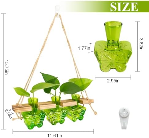 XXXFLOWER Plant Propagation Station Hanging Butterfly Shaped Vase Green - Image 2