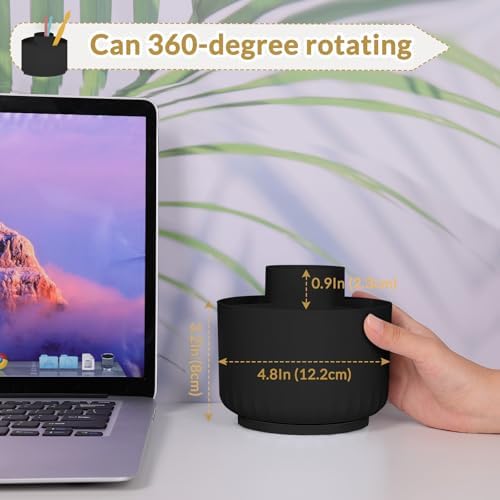 SKYDUE 360 Degree Rotating Pencil Pen Holder for Desk, Dual-Purpose Desk Organizer, Rotating Pencil Cup with 5 Slots, Office Supplies, Desk Decor for Office, School, Home - Image 2